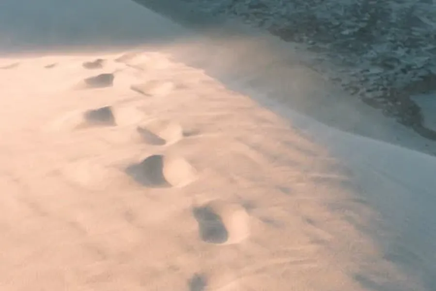 En strand med fotspor