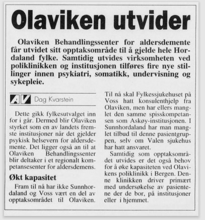 Avisutklipp med historie om at Olaviken utvider tilbudet sitt