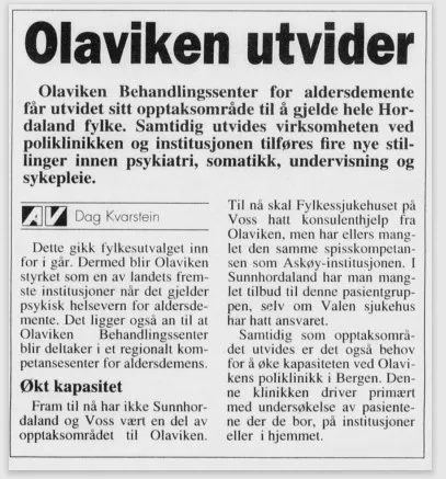 Avisutklipp med historie om at Olaviken utvider tilbudet sitt